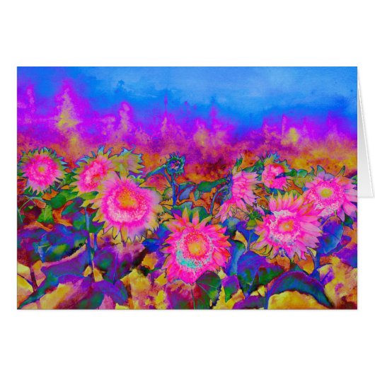Sunflower Fields, pink abstract surreal flowers Cards (Front Horizontal)