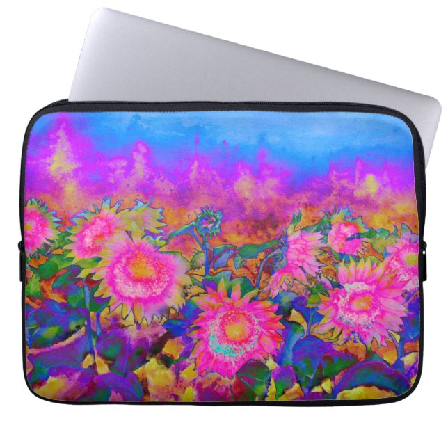 Sunflower Fields  - pink Laptop Sleeve (Front)