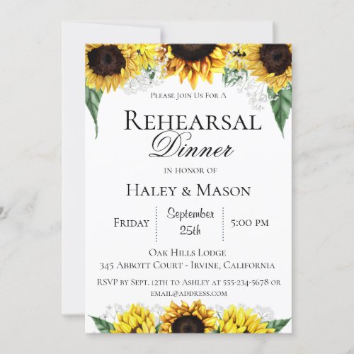 Sunflower Fields Rehearsal Dinner Invitation