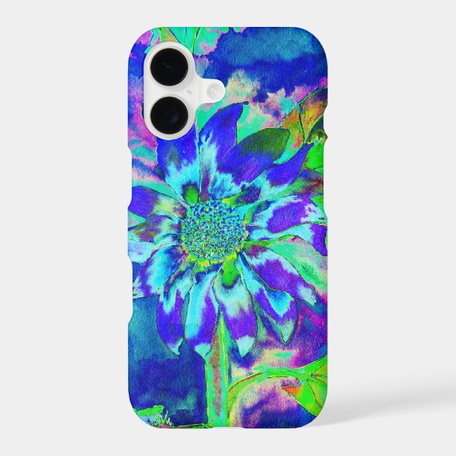 Sunflower fields- teal sunflower iphone case (Back)