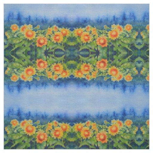 Sunflower fields watercolor painting fabric