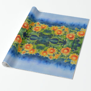 sunflower fields- watercolor sunflower painting wrapping paper