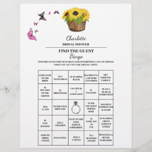 Sunflower Find The Guest Bridal Shower Bingo Flyer