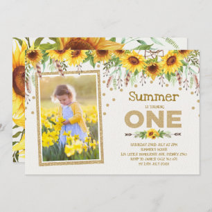 Sunflower First 1st Birthday Yellow Summer Floral Invitation