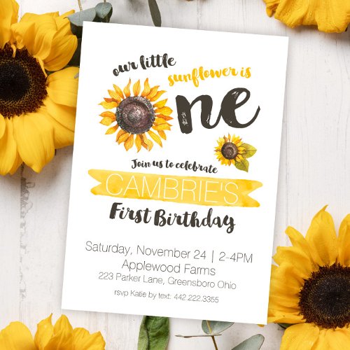 Sunflower First Birthday Invitation