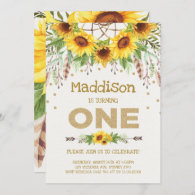Sunflower First Birthday Invite Boho Queen Bee