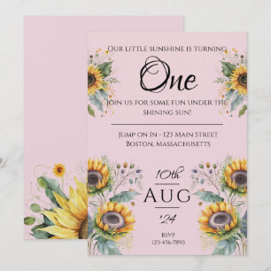 Sunflower First Birthday Party Invitation