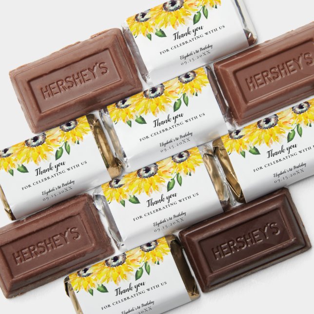 Sunflower First Birthday Watercolor Floral  Hershey's Miniatures (Assorted)