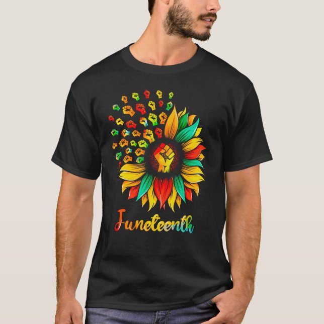 Sunflower Fist Juneteenth, African American Pride T-Shirt (Front)