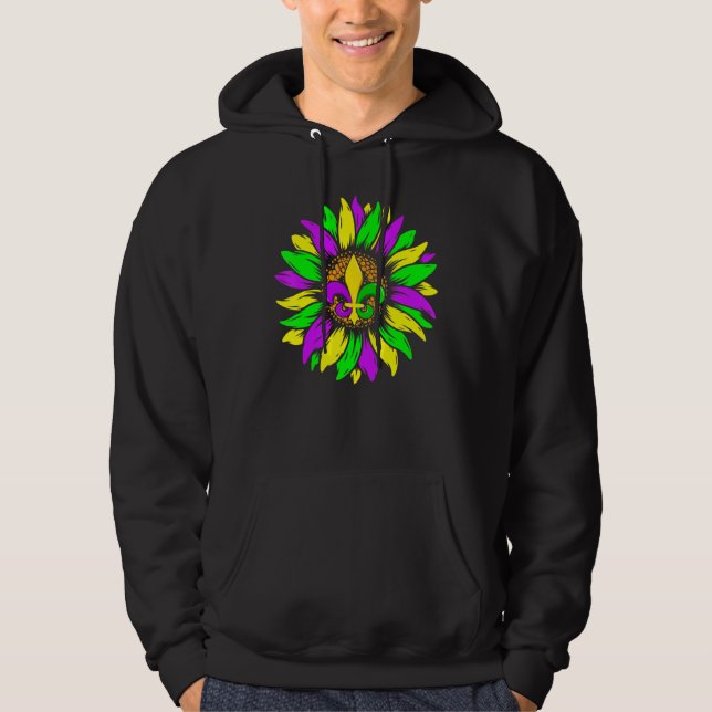 Sunflower Fleur De Lys Mardi Gras Funny New Orlean Hoodie (Front)