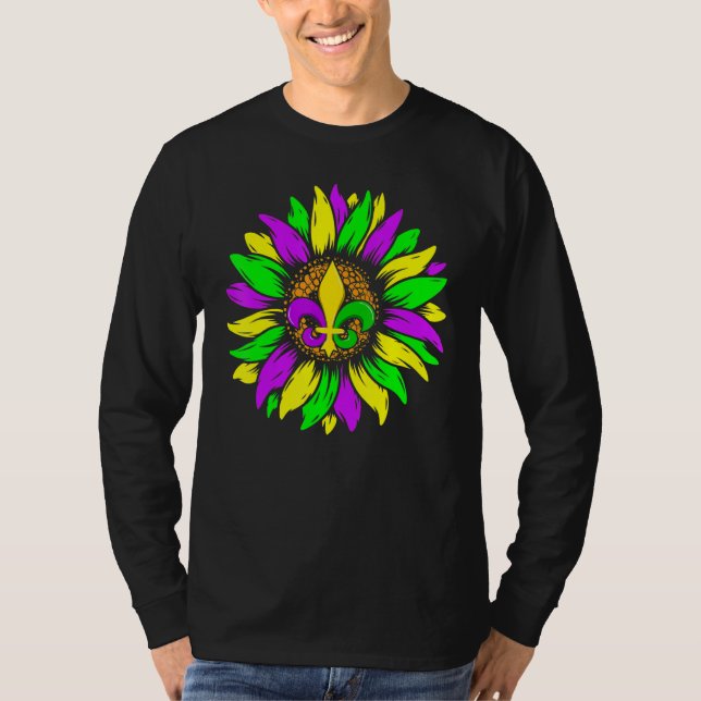 Sunflower Fleur De Lys Mardi Gras Funny New Orlean T-Shirt (Front)