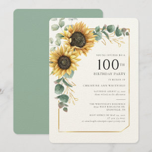 Sunflower Floral 100th Birthday Invitation