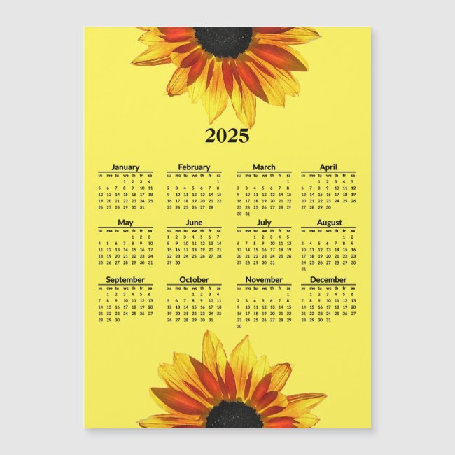 Sunflower Floral 2025 Calendar Magnetic Card