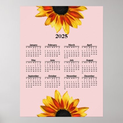 Sunflower Floral 2025  Calendar Poster