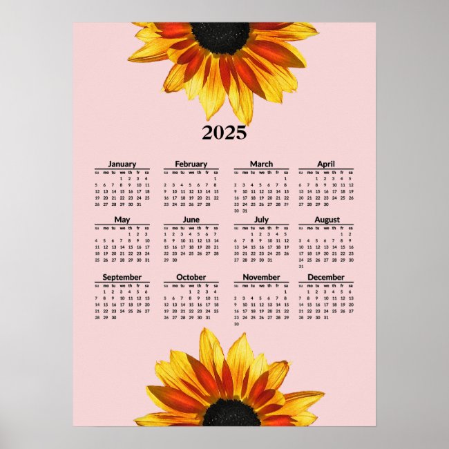 Sunflower Floral 2025 Calendar Poster