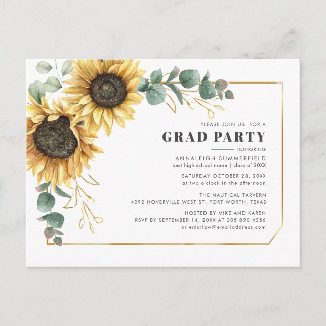Sunflower Floral 2025 Graduation Party Invitation Postcard (Front)