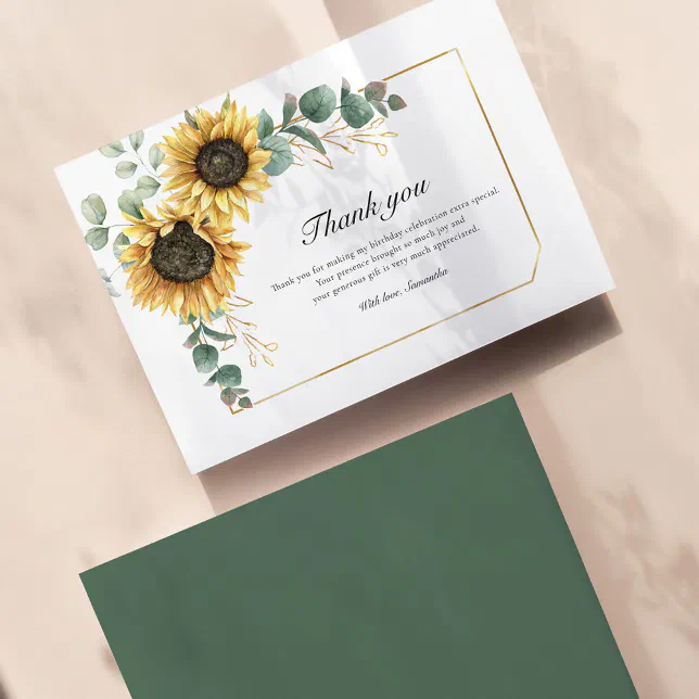 Sunflower Floral 60th Birthday Party Thank You Card | Zazzle