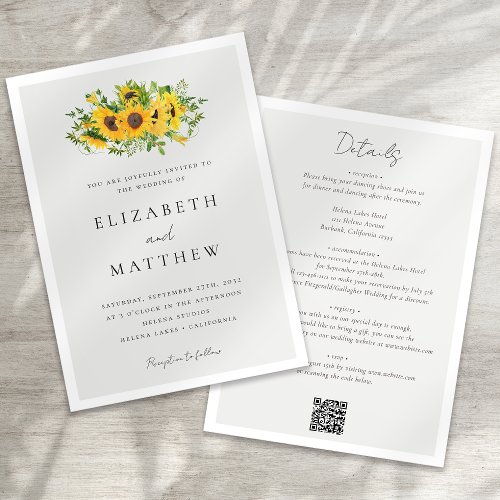 Sunflower Floral All in One Wedding Invitation