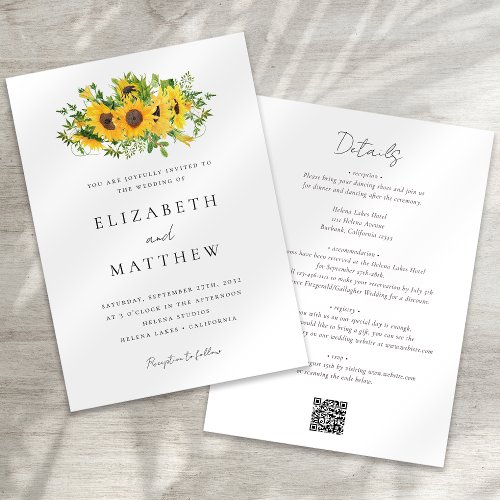 Sunflower Floral All in One Wedding Invitation