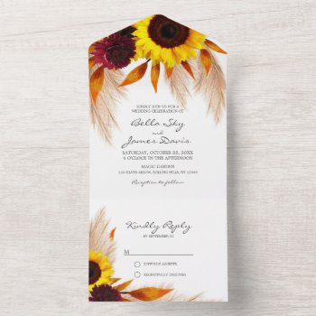 Sunflower Floral All In One Wedding Invitations by FancyMeWedding at Zazzle