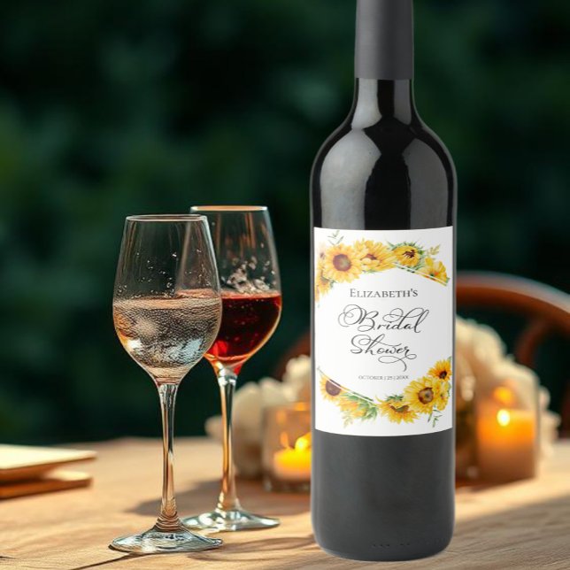 Sunflower Floral Arch Fall Bridal Shower Wine Label (Creator Uploaded)
