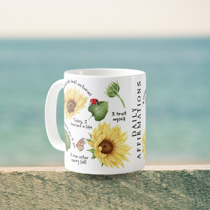 Sunflower Floral Art, Positive Affirmation Self Coffee Mug