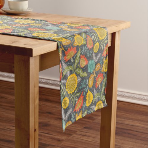 Sunflower Floral Autumn Garden Gray Modern Short Table Runner