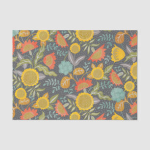 Sunflower Floral Autumn Garden Whimsical Botanical Tissue Paper