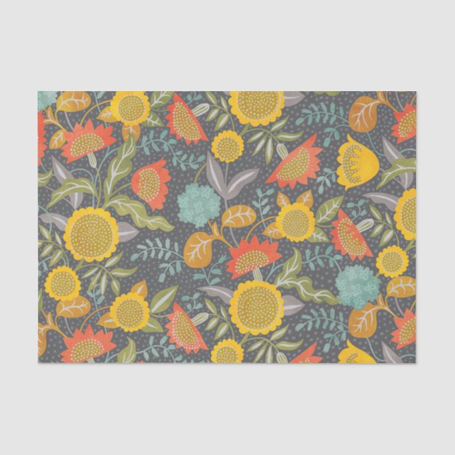 Sunflower Floral Autumn Garden Whimsical Botanical Tissue Paper (Front)