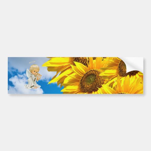 Sunflower Floral Baby Angel  Bumper Sticker