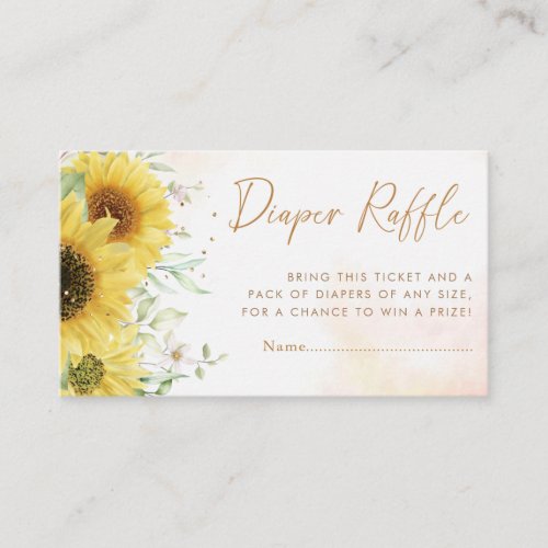 Sunflower Floral Baby Shower Diaper Raffle Ticket  Enclosure Card