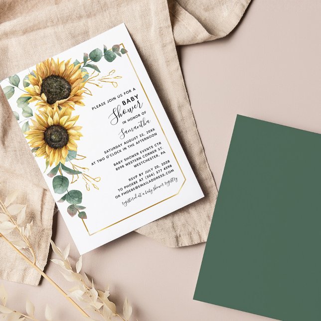 Sunflower Floral Baby Shower Invitation (Sunflower Greenery Foliage Baby Shower Invitation)