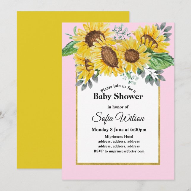 sunflower, floral baby shower, invitation (Front/Back)