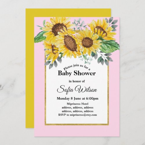 sunflower floral baby shower invitation