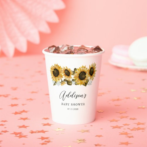 Sunflower Floral Baby Shower Paper Cups