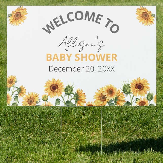 Sunflower Floral Baby Shower Welcome Yard Sign (Insitu)