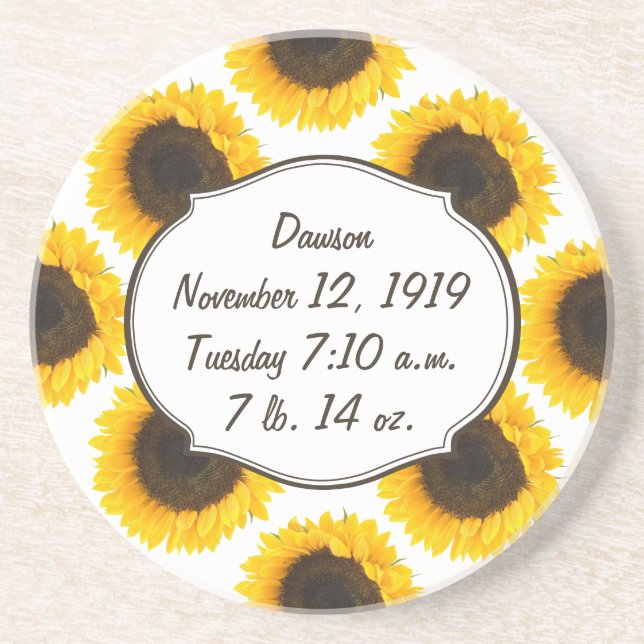 Sunflower Floral Baby Stat Drink Coaster (Front)