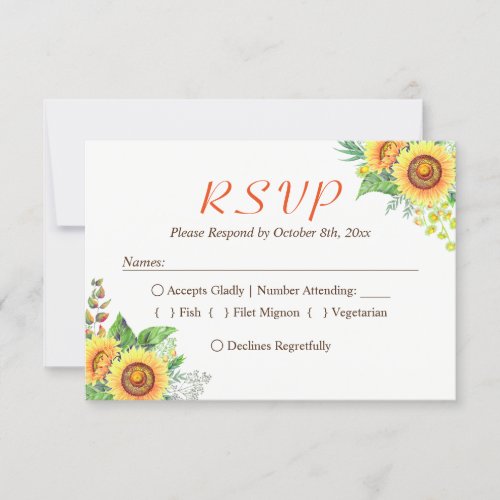 Sunflower Floral Babys Breath Rustic Wedding RSVP