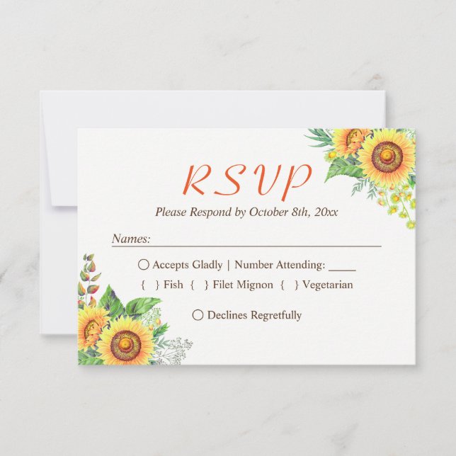 Sunflower Floral Baby's Breath Rustic Wedding RSVP Card (Front)