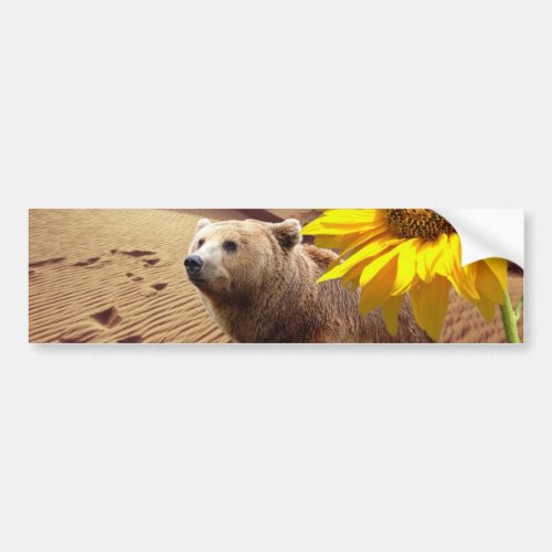 Sunflower Floral Bear Bumper Sticker