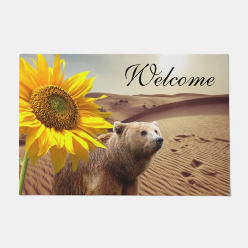 Sunflower Floral Bear  Door Mat