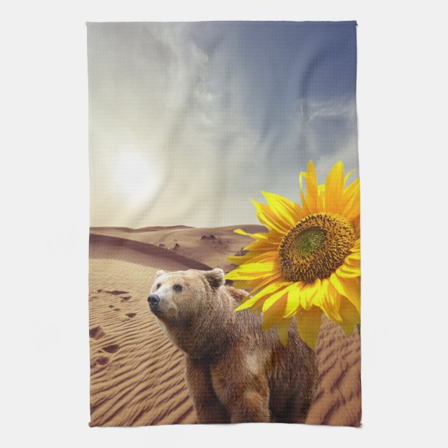 Sunflower Floral Bear Kitchen Towel (Vertical)