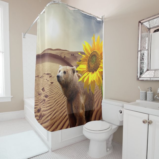 Sunflower Floral Bear Shower Curtain (In Situ)
