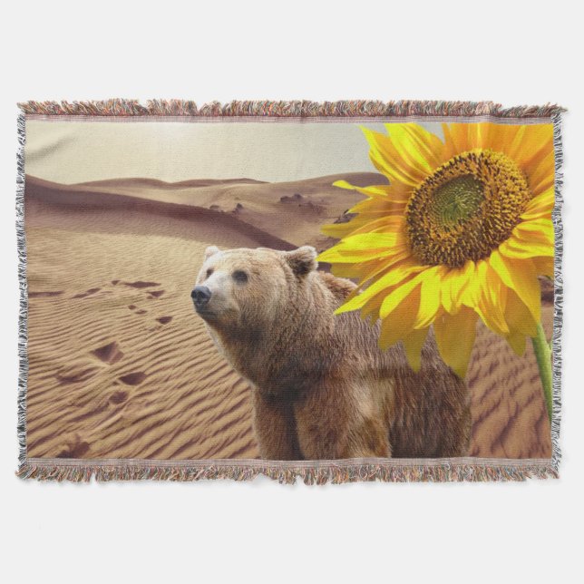 Sunflower Floral Bear Throw Blanket (Front)