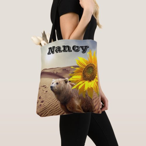Sunflower Floral Bear Tote Bag