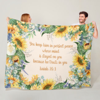 Sunflower Floral Bible Verse Keep Perfect Peace  Fleece Blanket