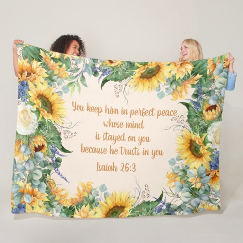 Sunflower Floral Bible Verse Keep Perfect Peace  Fleece Blanket