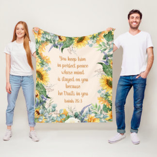Sunflower Floral Bible Verse Keep Perfect Peace Fleece Blanket