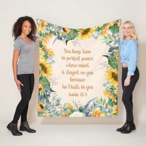 Sunflower Floral Bible Verse Keep Perfect Peace   Fleece Blanket