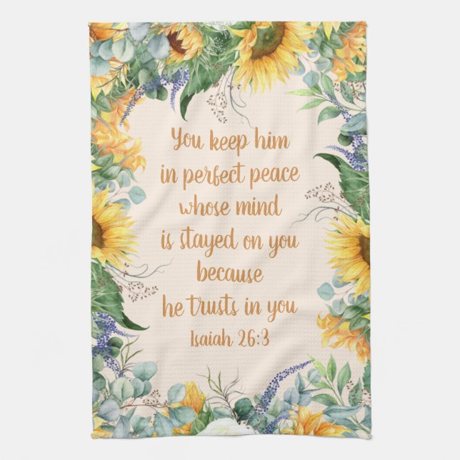 Sunflower Floral Bible Verse Keep Perfect Peace  Kitchen Towel (Vertical)